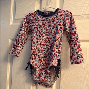 Ruffle Butts Red and Blue Rashguard Swim Top